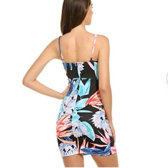 Zeagoo Deep V Neck Floral Spaghetti Strap Bodycon Dress NEW size Small - Picture 4 of 9